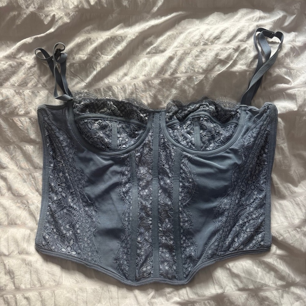 Elegant Blue Lace Corset Top